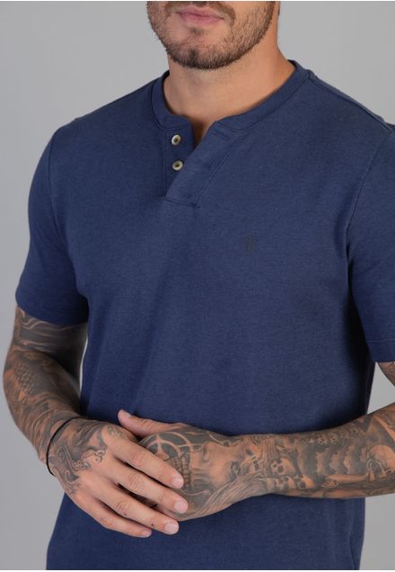 Camiseta Gola V com Botões Linho Europeu